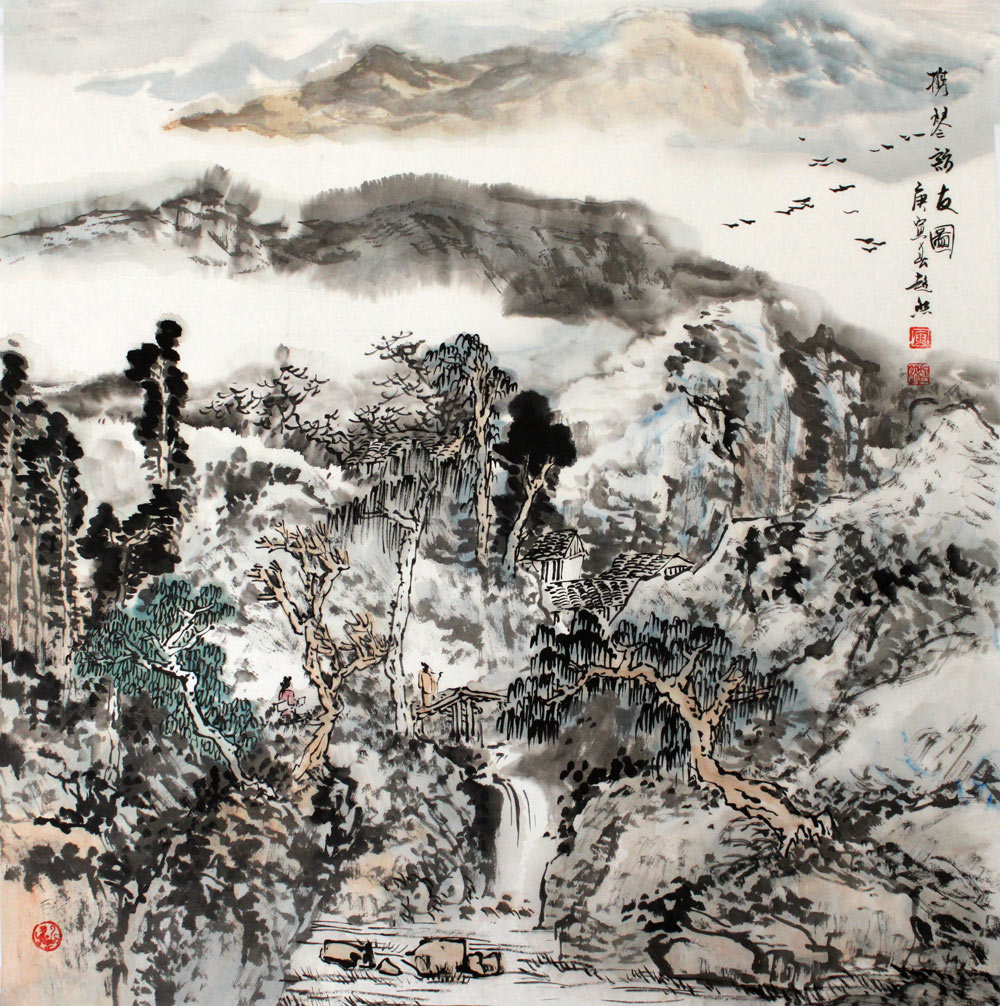 湖北美協會員庾超然《攜琴訪友圖》
