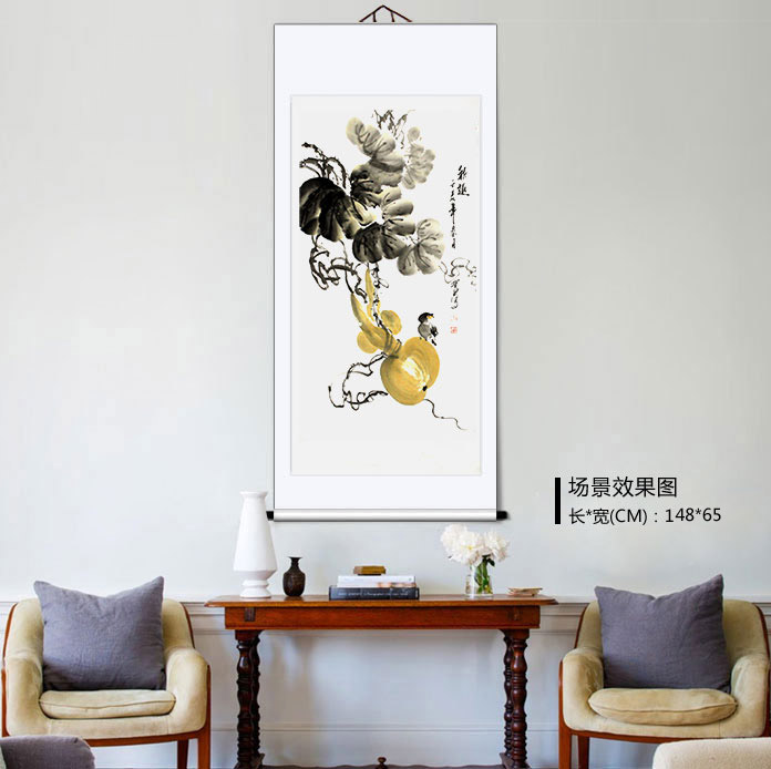 王寶欽三尺寫意葫蘆《秋趣》裝飾示意