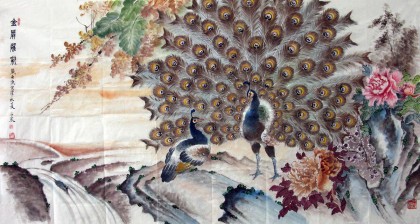 六尺國畫孔雀《金屏耀彩》