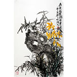 李明成四尺三開《庭院綠陰稠》