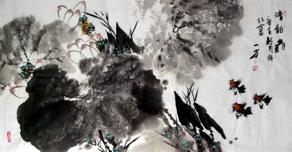 著名女畫家一方四尺寫意荷花《清韻》