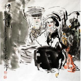 名家王志華四尺斗方寫意人物畫《雨打芭蕉》