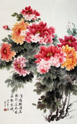 已故名家王呈四尺國畫牡丹《唯有牡丹真國色》（詢價）