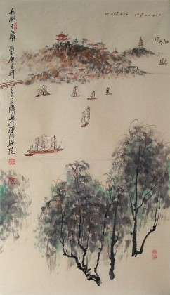 李明成三尺寫意山水《太湖之濱》