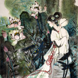 顏涵四尺斗方重彩仕女圖（詢價(jià)）