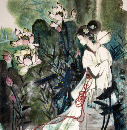 顏涵四尺斗方重彩仕女圖（詢價(jià)）