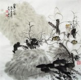 李明成四尺斗方畫《白蓮迎風》