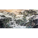 李云友八尺精品山水《春山晨曦圖》