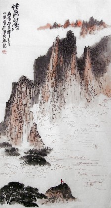 李明成三尺寫意山水畫《煙海松濤》