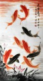 【已售】畫魚名家周升達四尺《魚躍龍門》