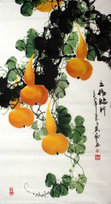 三尺葫蘆圖《五福臨門》