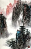 王凌云四尺三開山水畫《觀瀑圖》