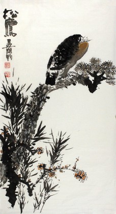 著名畫家呂正明三尺《松鷹圖》