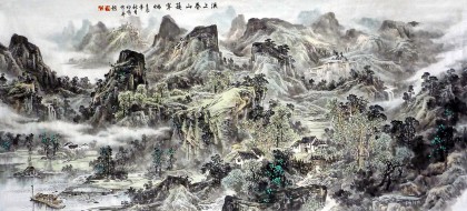 名家龍幼民六尺山水畫(huà)《溪上春山簇翠煙》