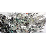 名家龍幼民六尺山水畫《雨過千山綠》