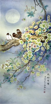 山東美協(xié)趙逸梅四尺花鳥畫《花好月圓》