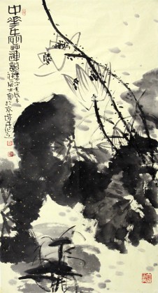 當(dāng)代著名禪意畫家周自豪三尺國(guó)畫荷花圖《墨荷圖》(詢價(jià))