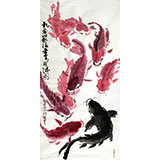 當代著名禪意畫家周自豪三尺《九魚聚?！?詢價)