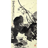 當代著名禪意畫家周自豪三尺國畫荷花圖《墨荷圖》(詢價)