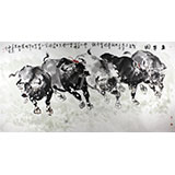 【已售】王向陽八尺巨幅《五牛圖》 中國美術(shù)家協(xié)會會員