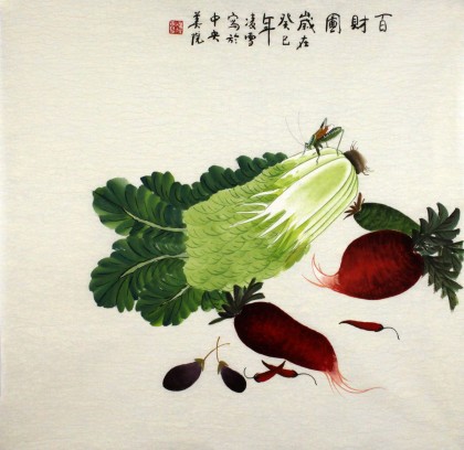 凌雪四尺斗方餐廳果蔬畫(huà)《百財(cái)圖》