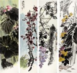 中國(guó)美協(xié)會(huì)員龐銀時(shí)四尺花鳥畫四條屏