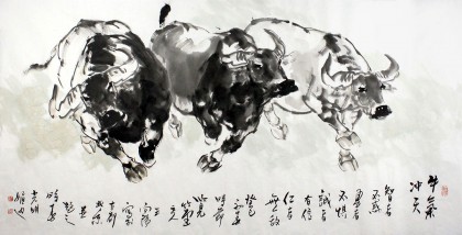 【已售】黃胄弟子王向陽四尺運(yùn)財(cái)?！杜鉀_天》(詢價(jià))