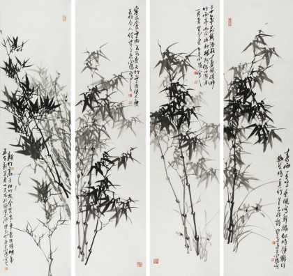 王向陽四尺清雅墨竹四條屏