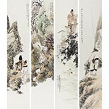 中美協(xié)龐銀時(shí)寫(xiě)意人物畫(huà)四條屏《春來(lái)遍是桃花水》