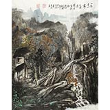 著名山水畫家鄭慶年四尺三開《四郭青山處處同》