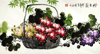 三尺餐廳國(guó)畫(huà)葡萄《碩果圖》