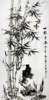 著名書(shū)畫(huà)家何華賢四尺《竹報(bào)平安》