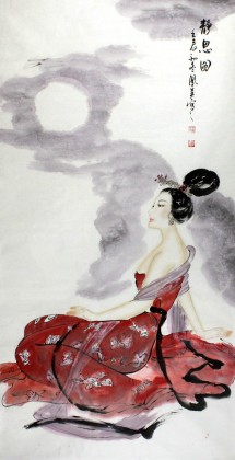 北京畫院李鳳英四尺仕女圖《靜思圖》（詢價）