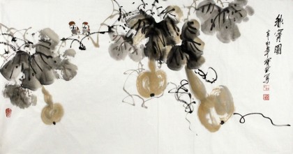 王寶欽 三尺葫蘆《秋實圖》當(dāng)代花鳥牡丹畫名家（詢價）