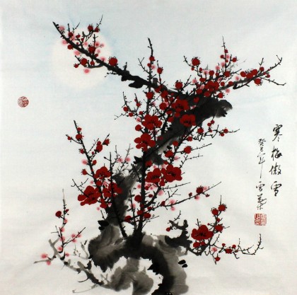 安徽美協(xié)何華賢三尺斗方國畫梅花《寒梅傲雪》