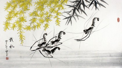 安徽美協(xié)何華賢三尺國畫蝦《戲水》