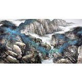 名家鄭慶年六尺山水畫作品《淡煙流水畫屏幽》