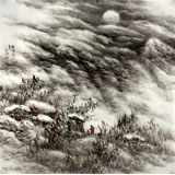 名家趙金鸰太行雪村系列四尺斗方山水畫(詢價)