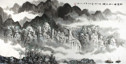 張春奇四尺山水畫(huà)《野渡無(wú)人舟自橫》徐悲鴻紀(jì)念館藝術(shù)中心理事