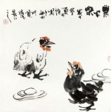 石緣齋主李勝春三尺斗方大雞圖《農家樂》