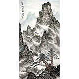 蒲家瑞 四尺迎客松山水畫《春山飛云》 88歲陜西著名老畫家