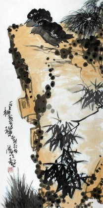劉紀(jì) 三尺作品《石上棲不離》 中國(guó)畫(huà)大家 真跡收藏（詢(xún)價(jià)）