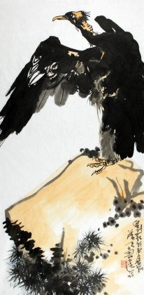 劉紀 三尺老鷲怪石國畫《問道》 中國畫大家 真跡收藏（詢價）