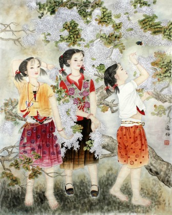 著名工筆畫家趙逸梅《花絮少女》