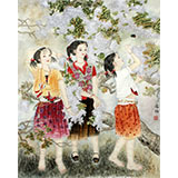 著名工筆畫家趙逸梅《花絮少女》