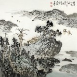 名家庾超然四尺斗方山水國畫《遠(yuǎn)浦征帆圖》