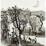 黃奇松三尺斗方國畫山水《牧歸圖》