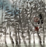 黃奇松三尺斗方山水國(guó)畫(huà)《放鴨圖》