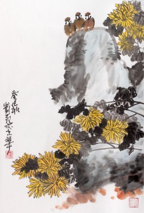 劉紀 四尺三開《賞秋圖》 中國畫大家 真跡收藏（詢價）