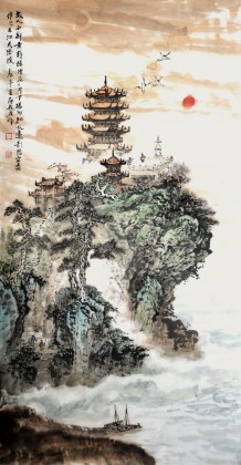 武漢黃鶴樓書畫院院長(zhǎng)庾超然參展獲獎(jiǎng)四尺《黃鶴樓》
